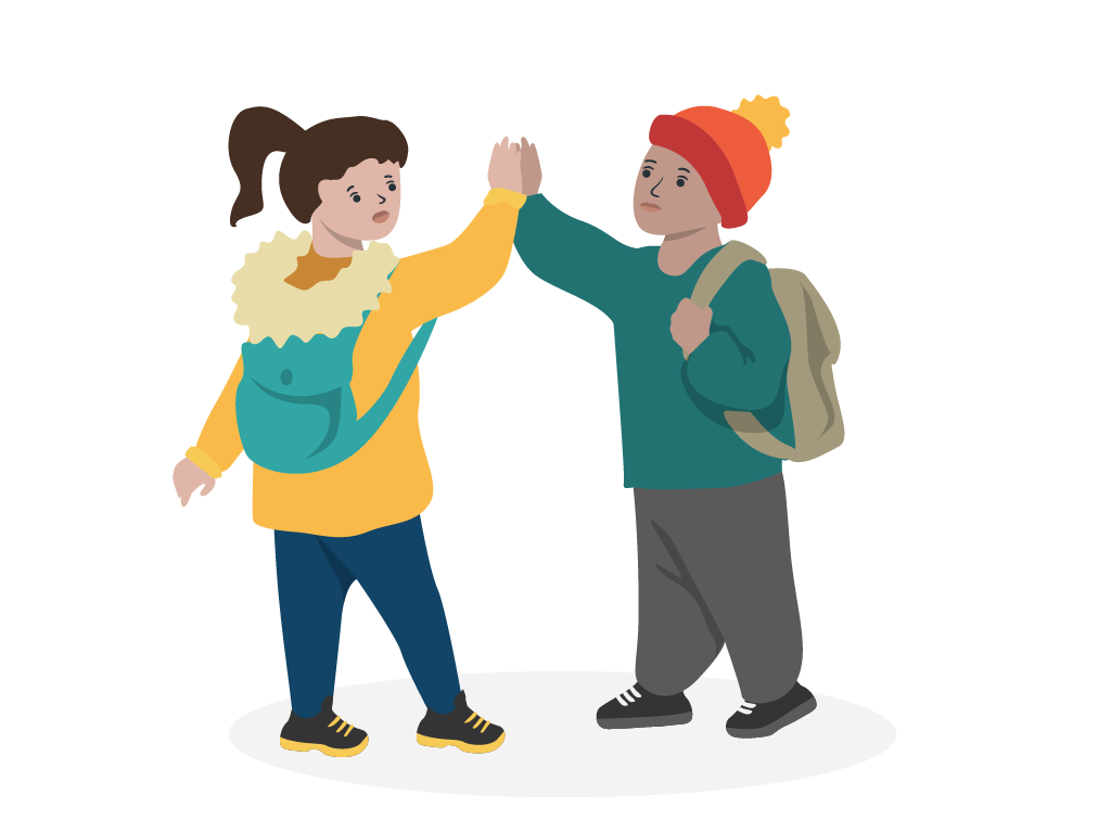 Zwei Kinder, ein Junge und ein Mädchen, klatschen sich mit ihrem Händen ab.