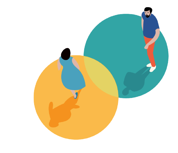 Mann und Frau in Kreisen