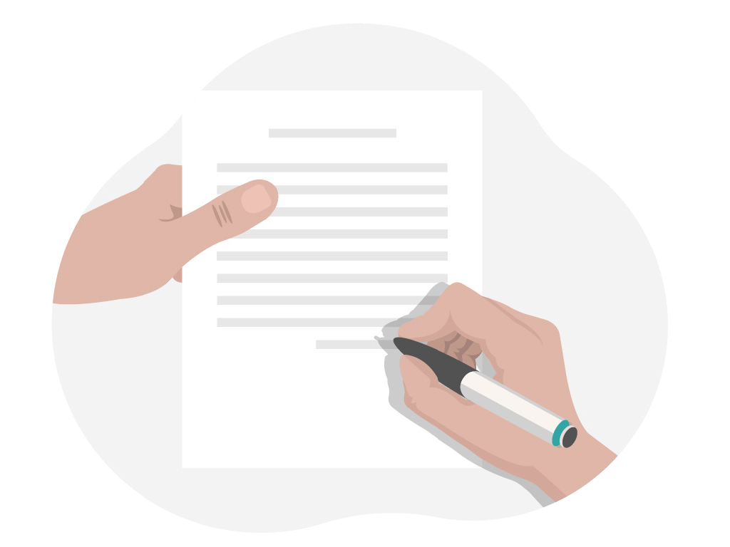 Hand mit Stift unterschreibt Dokument